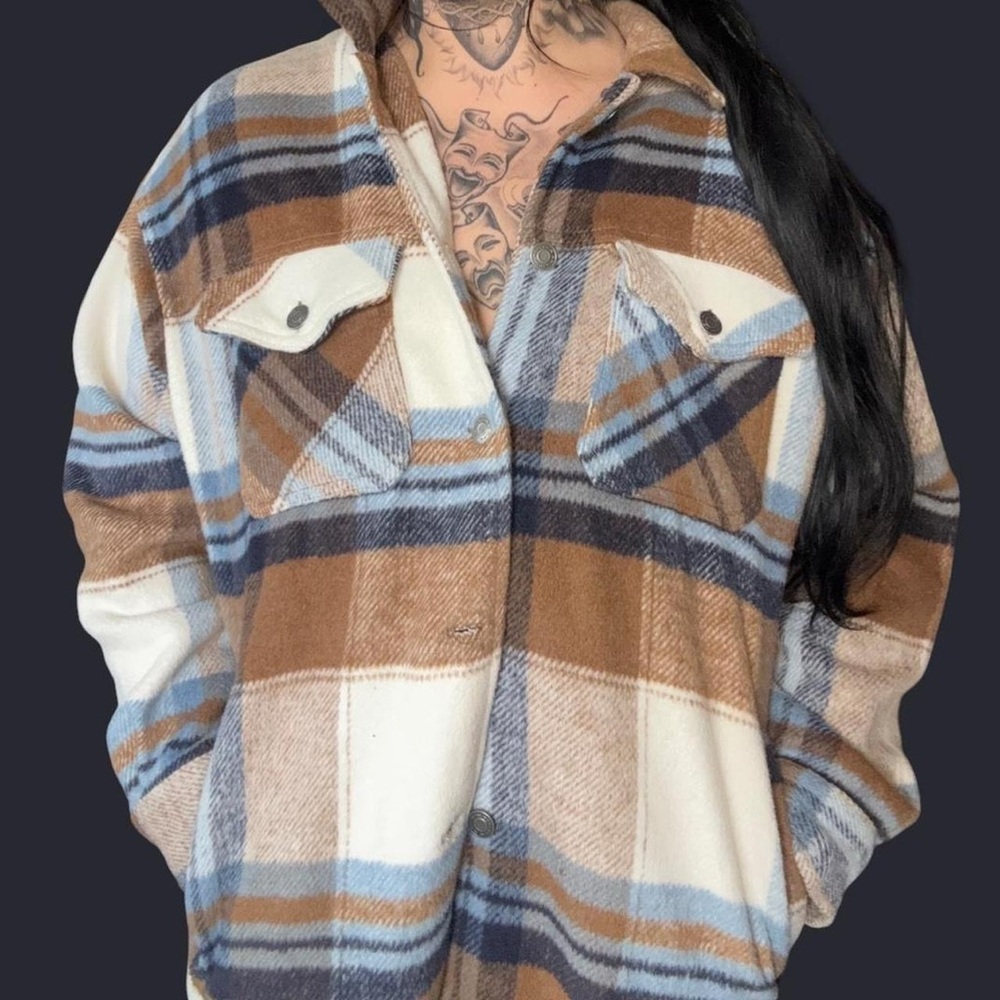 RSQ Women's Plaid Utility Jacket in Brown and Blue